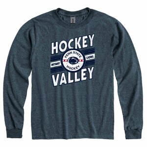 navy heather long sleeve t-shirt Hockey Valley Penn State Hockey puck